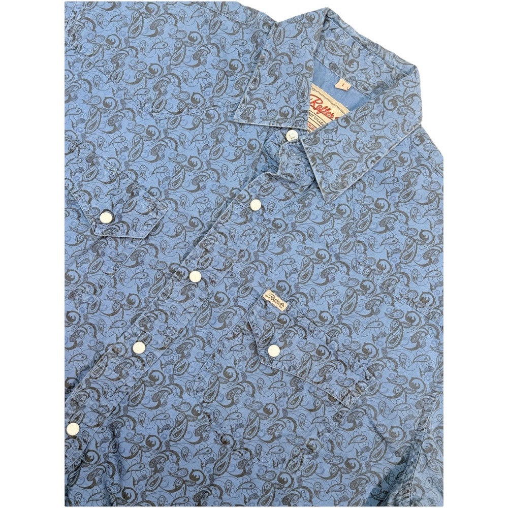 Rafter C Cowboy Collection Paisley Western Snap Shirt Blue Cotton Mens Large